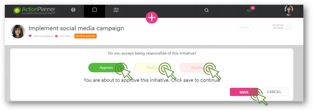 Approve initiatives - ActionPlanner