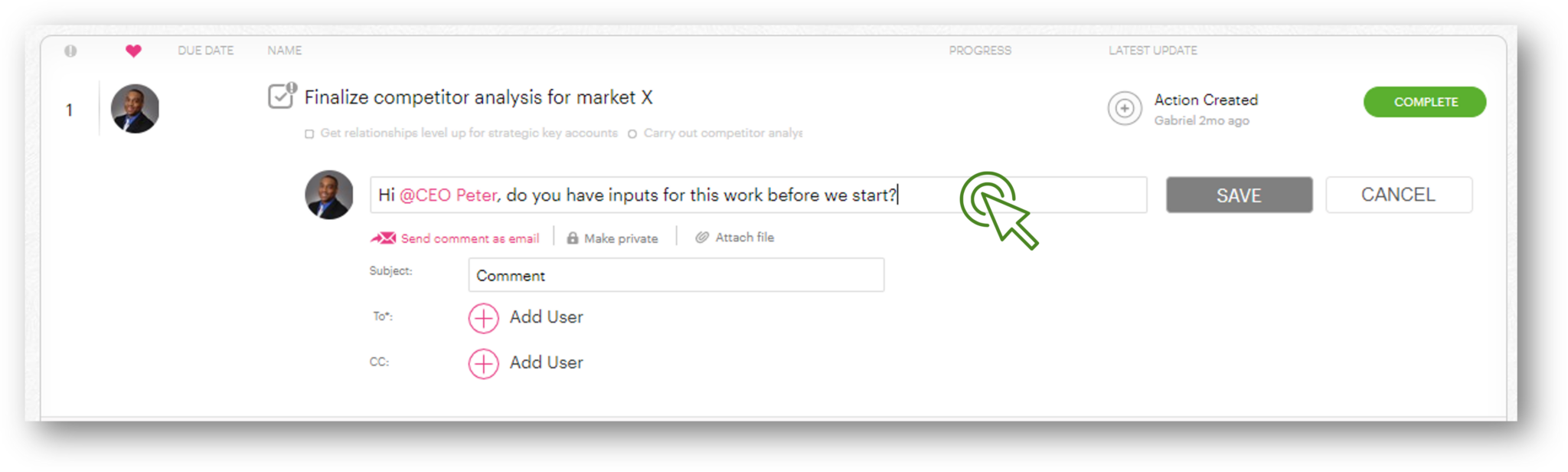Action Comments Comment on actions - ActionPlanner