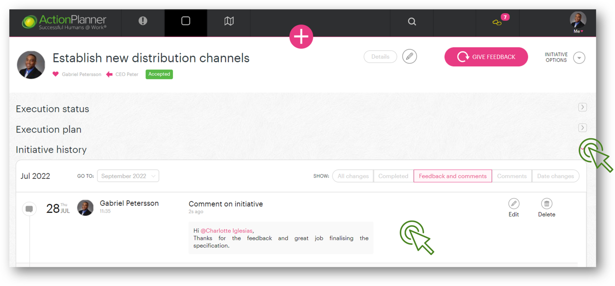 Comment on initiatives - ActionPlanner