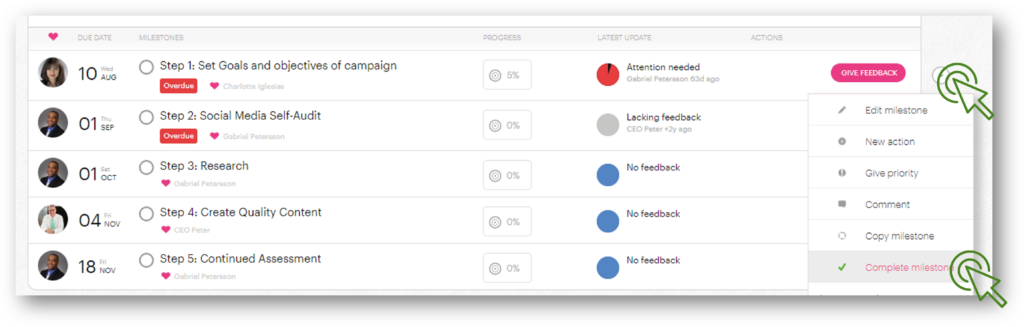Complete a milestone - ActionPlanner