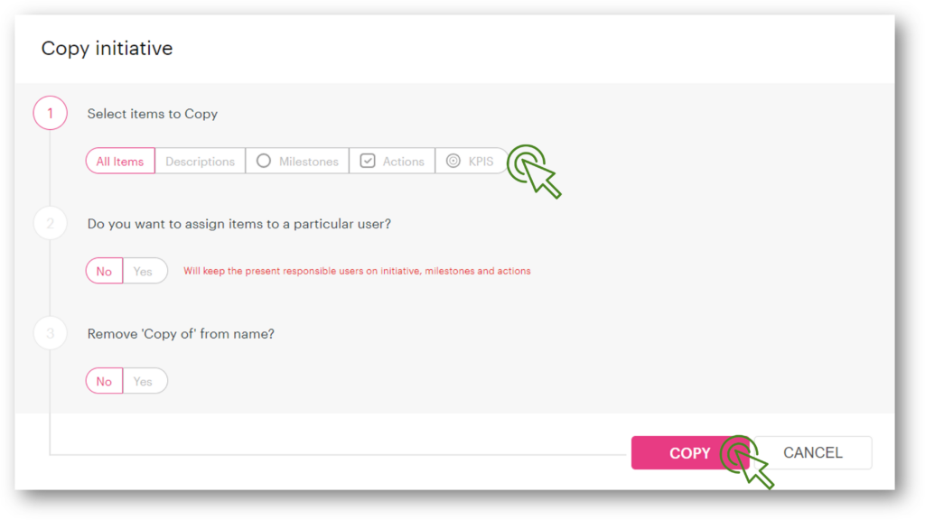 Copy an initiative - ActionPlanner