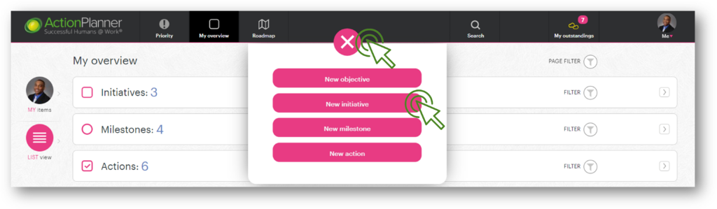 Create new initiative - ActionPlanner
