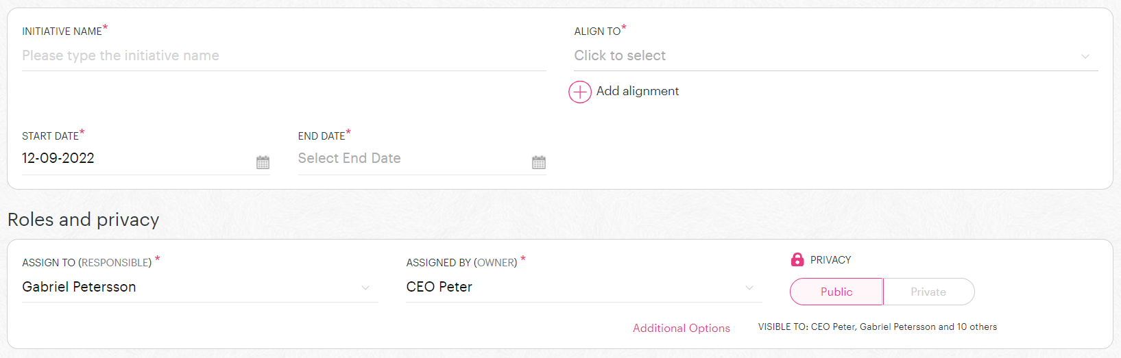 Create new initiative - ActionPlanner