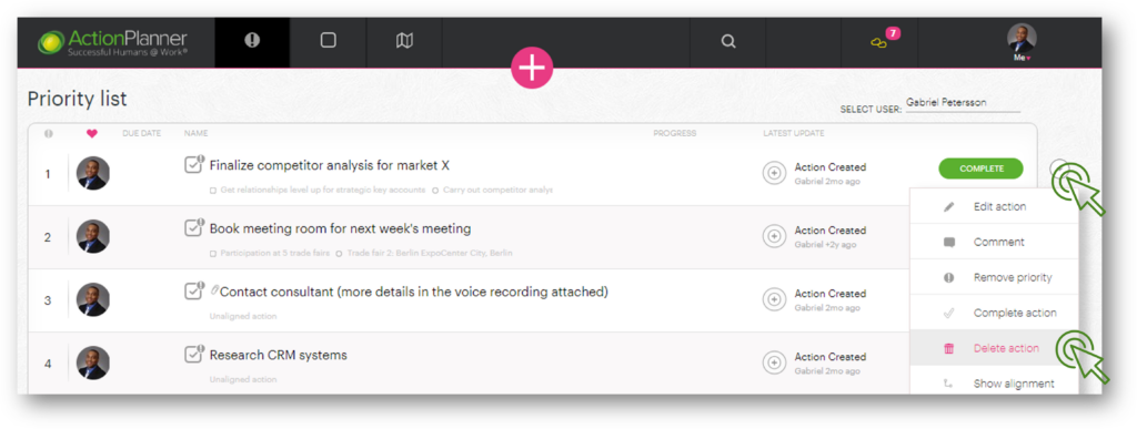 Delete an action - ActionPlanner