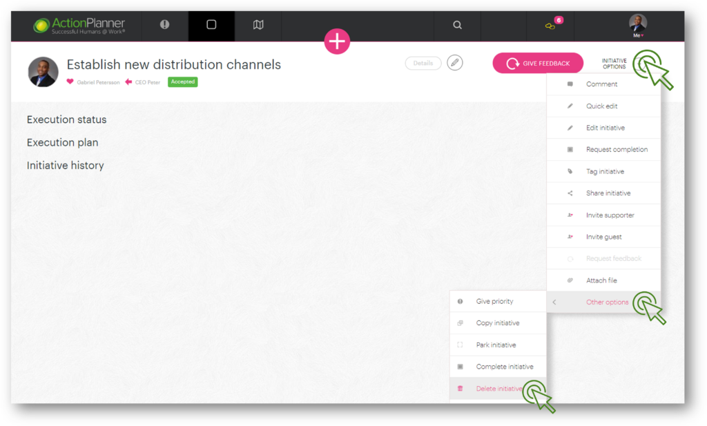 Delete initiative - ActionPlanner