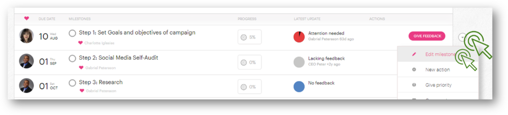 Edit a milestone - ActionPlanner