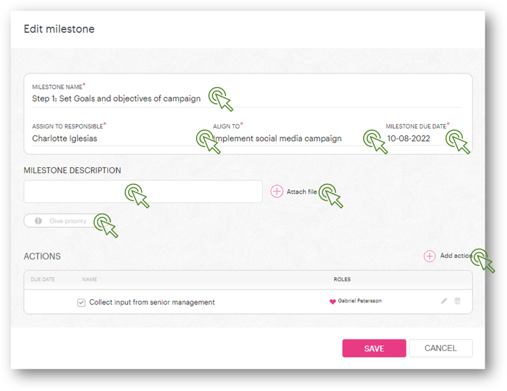 Edit a milestone - ActionPlanner