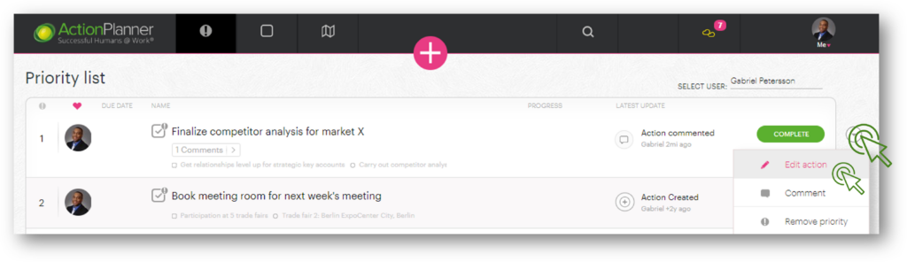 Edit an action - ActionPlanner