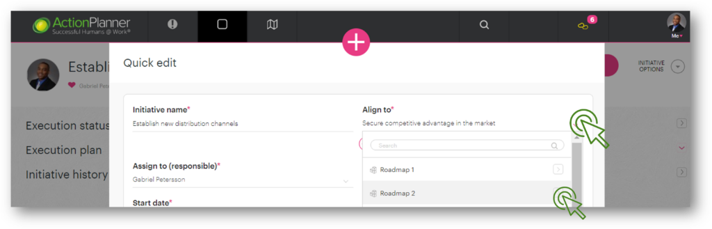 Move initiatives to other roadmaps - ActionPlanner