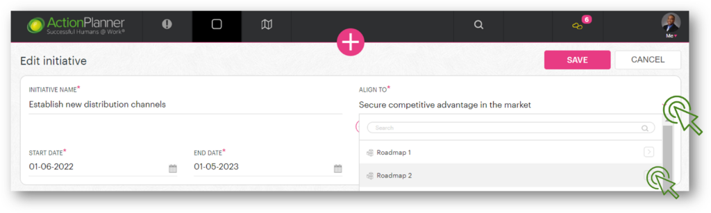 Move initiatives to other roadmaps - ActionPlanner