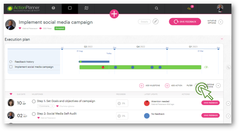 Where do I find completed items on my initiative? - ActionPlanner